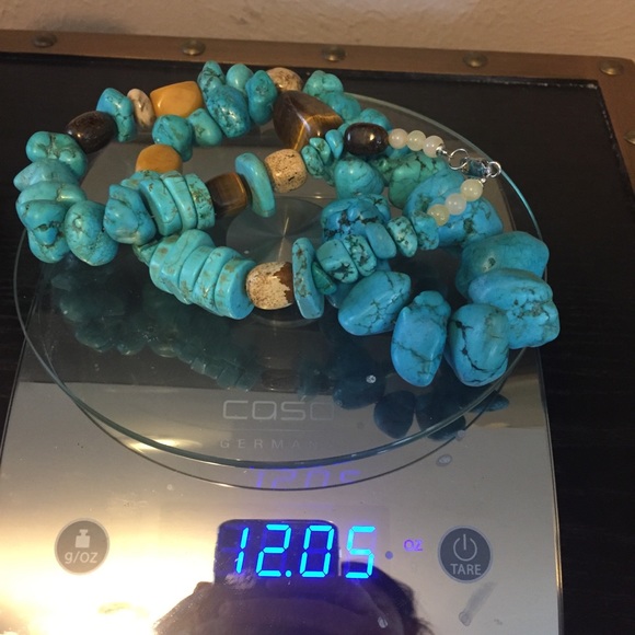 Faux Turquoise Dyed Stone Tribal Inspired Bohemian Statement Necklace - Picture 10 of 10